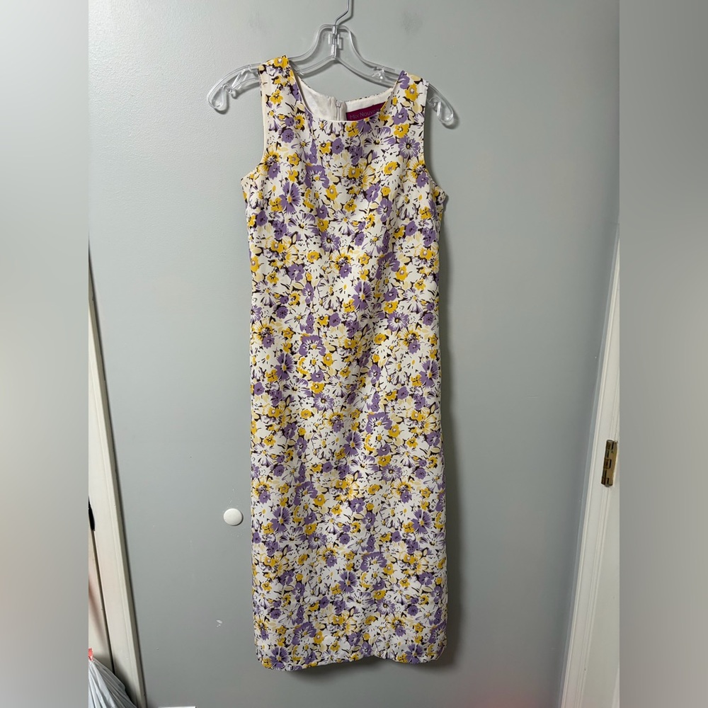 Mix Nouveau sleeveless dress yellow purple floral‎ vtg 4P cottagecore peasant